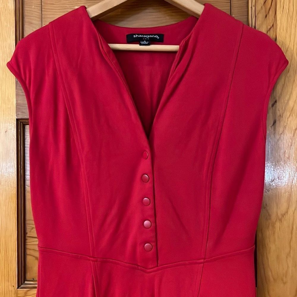 Sharagano Red Button Front Mini Dress 4 - Picture 2 of 9
